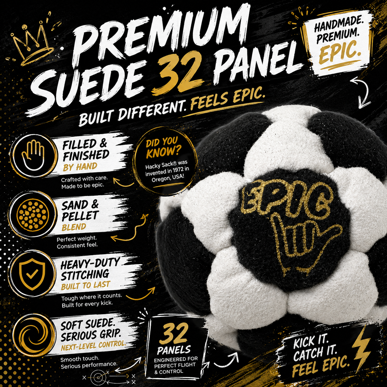 Epic - 32 Panel Hacky Sack | Salt N' Pepper